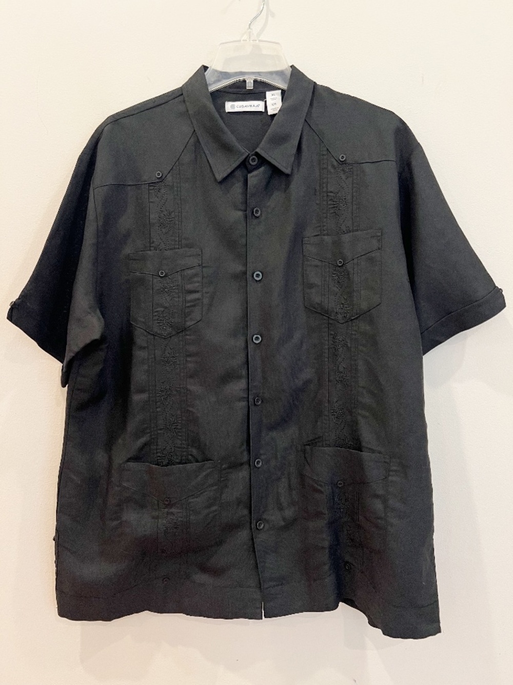 Cubavera Shirt Mens Extra Large Black Four Pocket Guayabera Button Up Resort